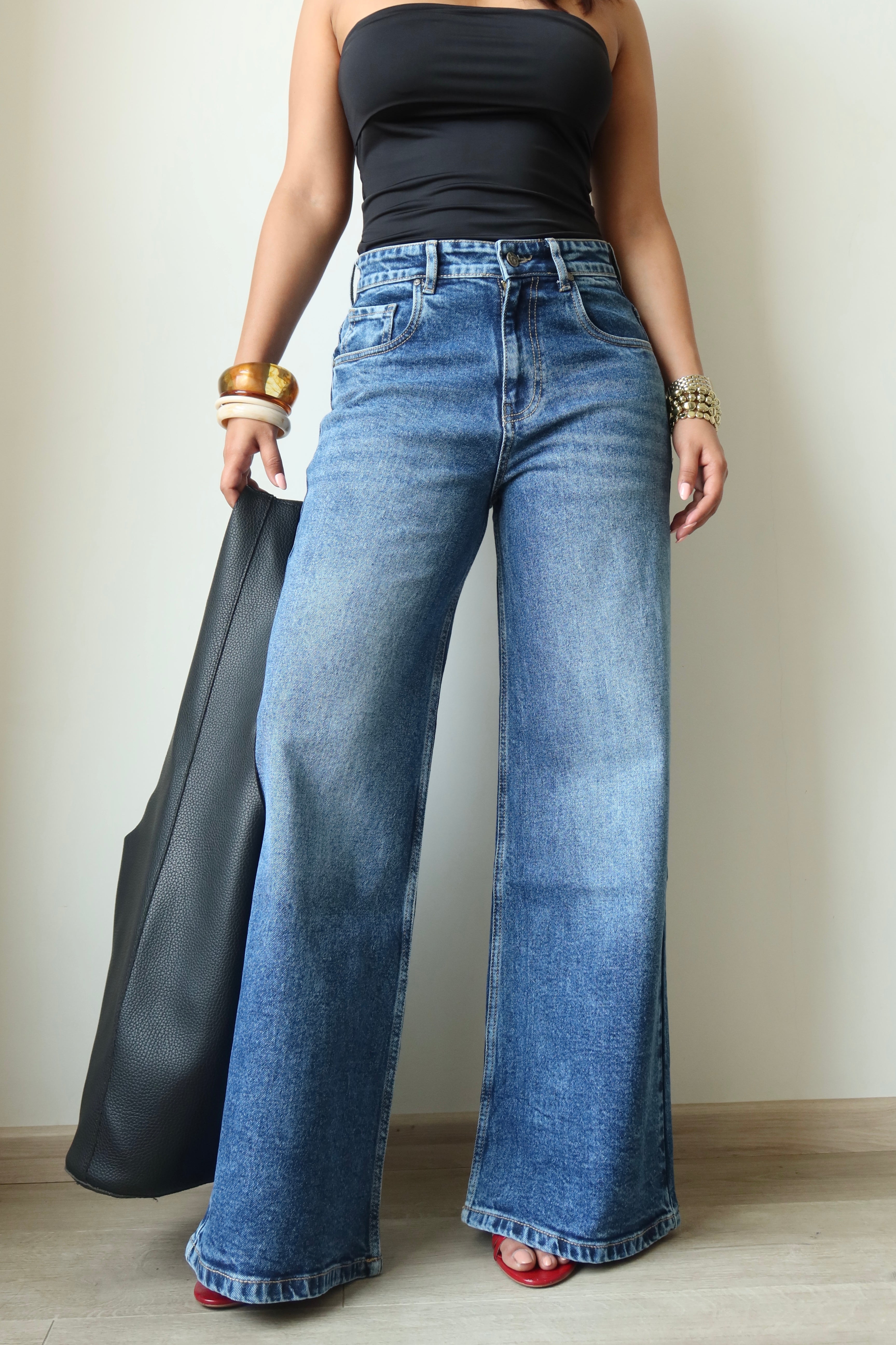 Dark Horizon Stone Wash Wide Leg Jeans