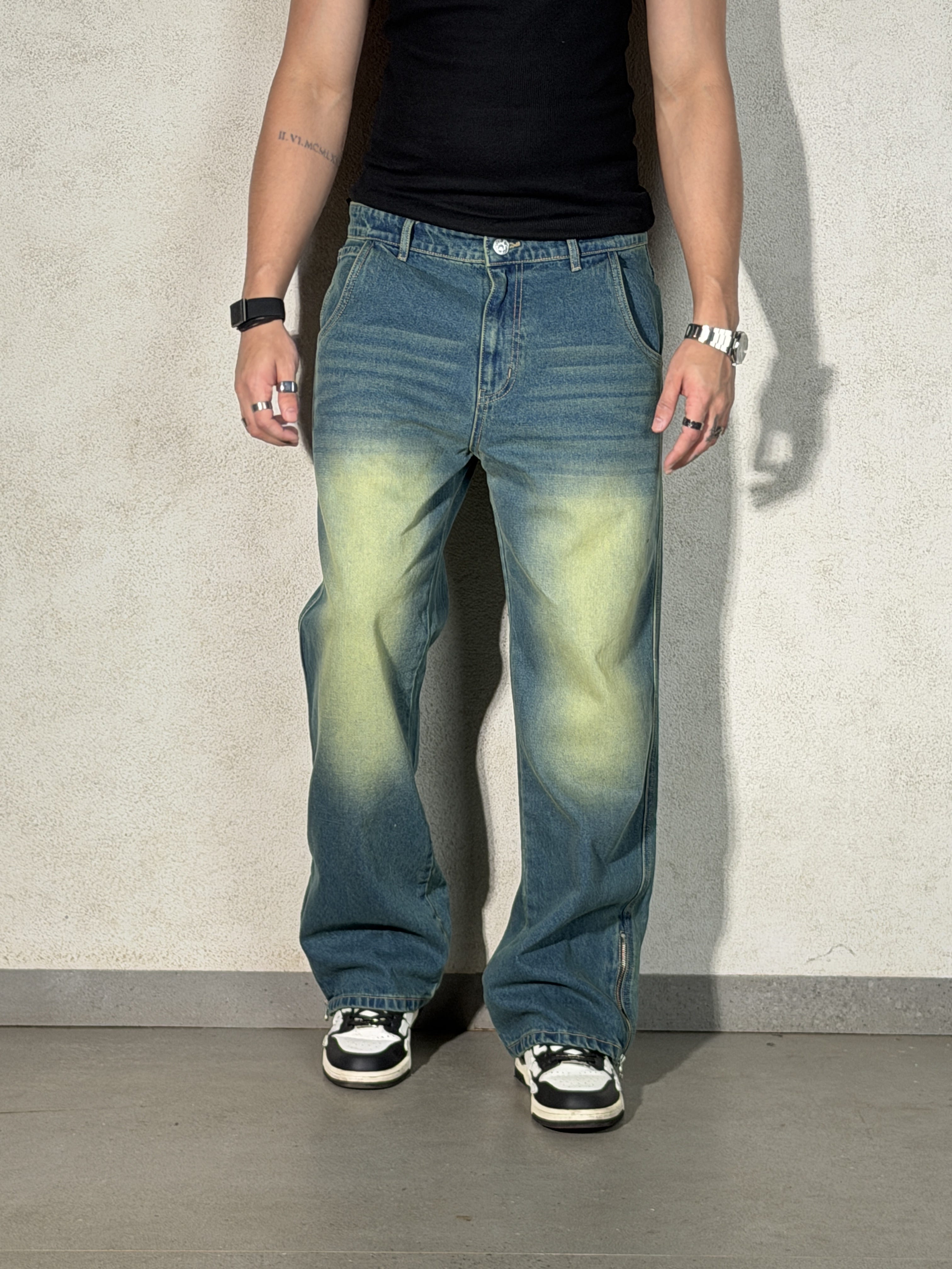 Vintage Yellowish Blue Loose Straight Fit Denim