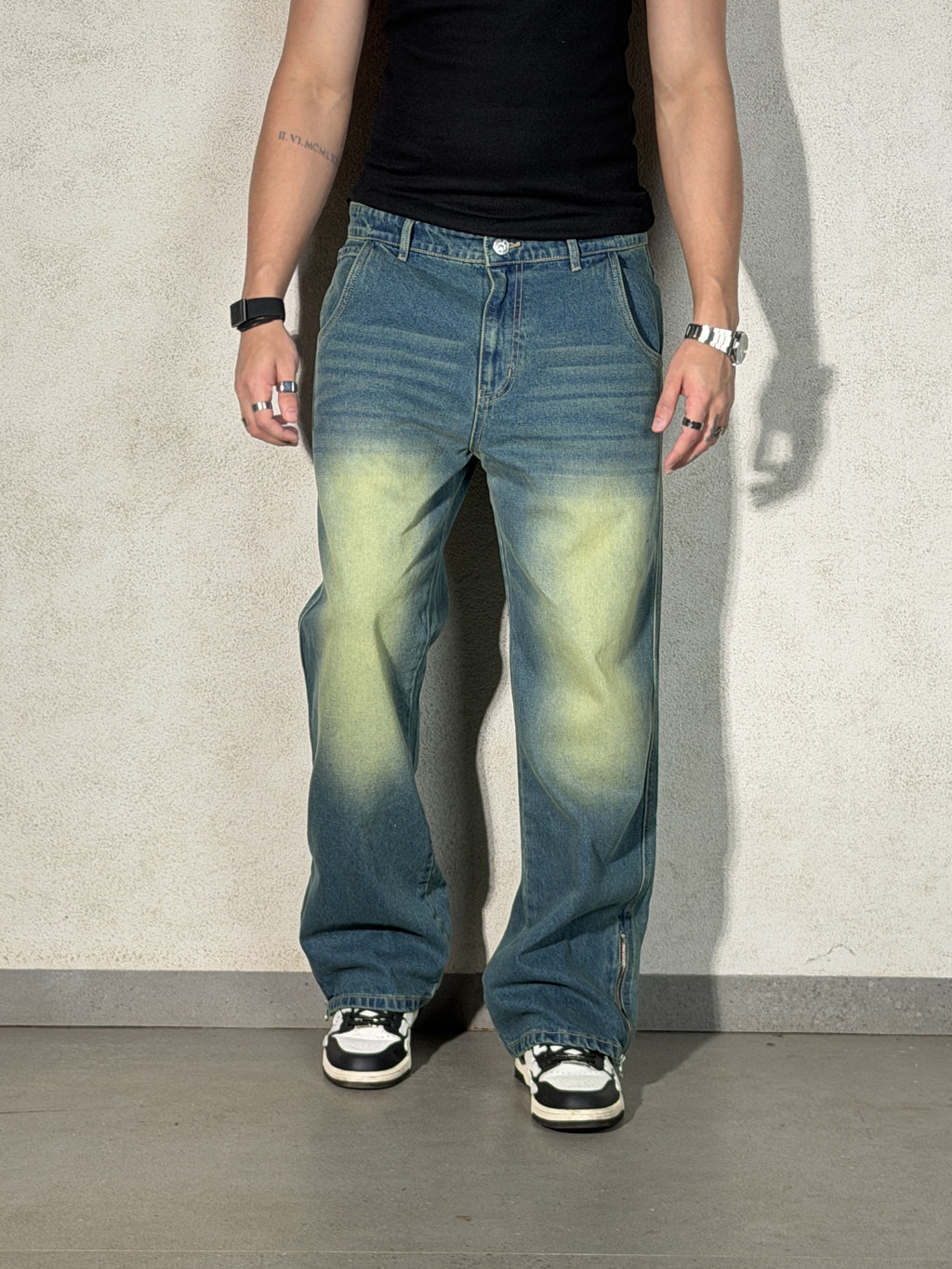 Vintage Yellowish Blue Loose Straight Fit Denim
