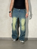 Vintage Yellowish Blue Loose Straight Fit Denim