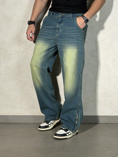 Vintage Yellowish Blue Loose Straight Fit Denim