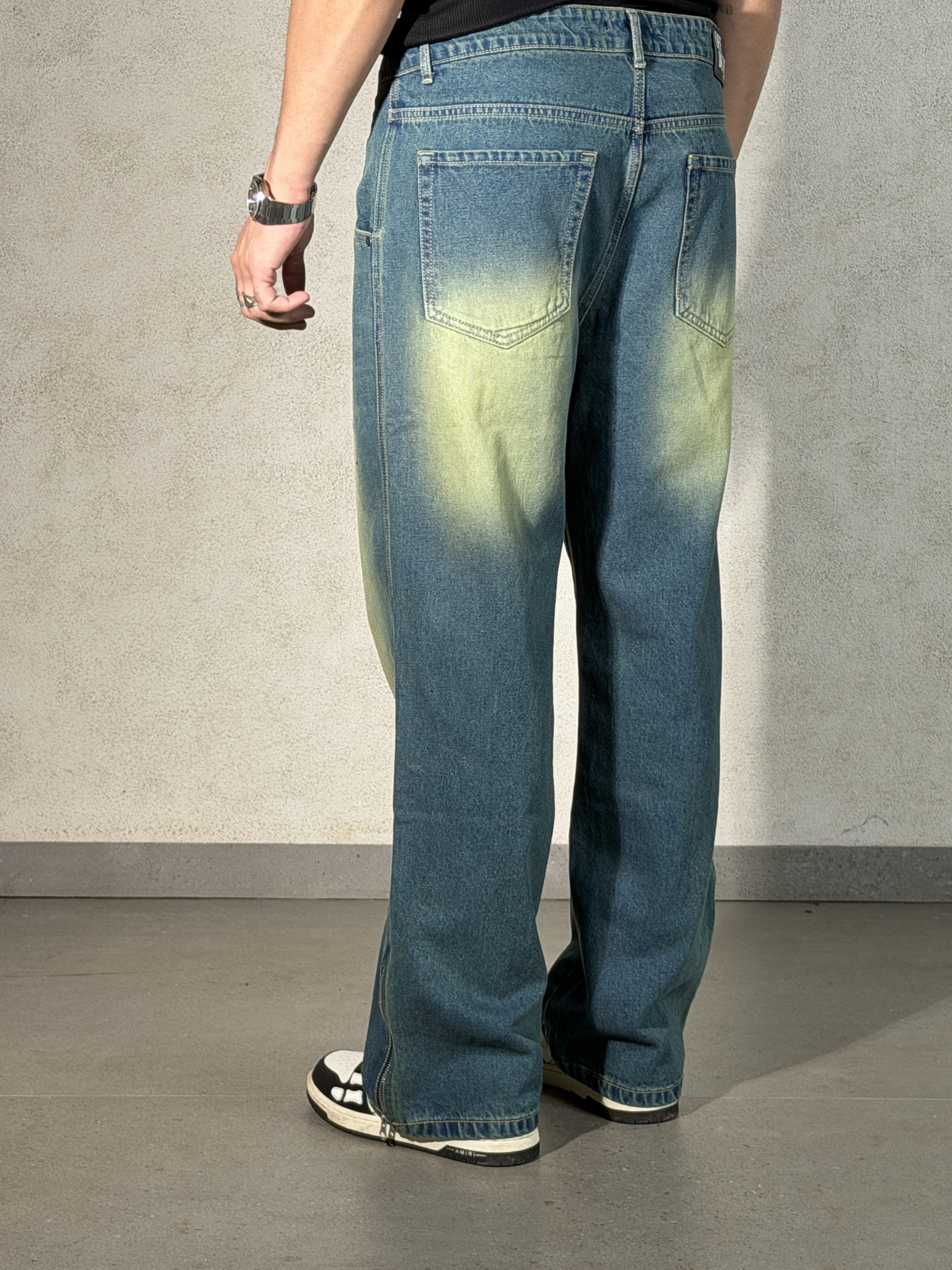 Vintage Yellowish Blue Loose Straight Fit Denim