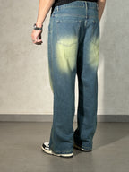 Vintage Yellowish Blue Loose Straight Fit Denim