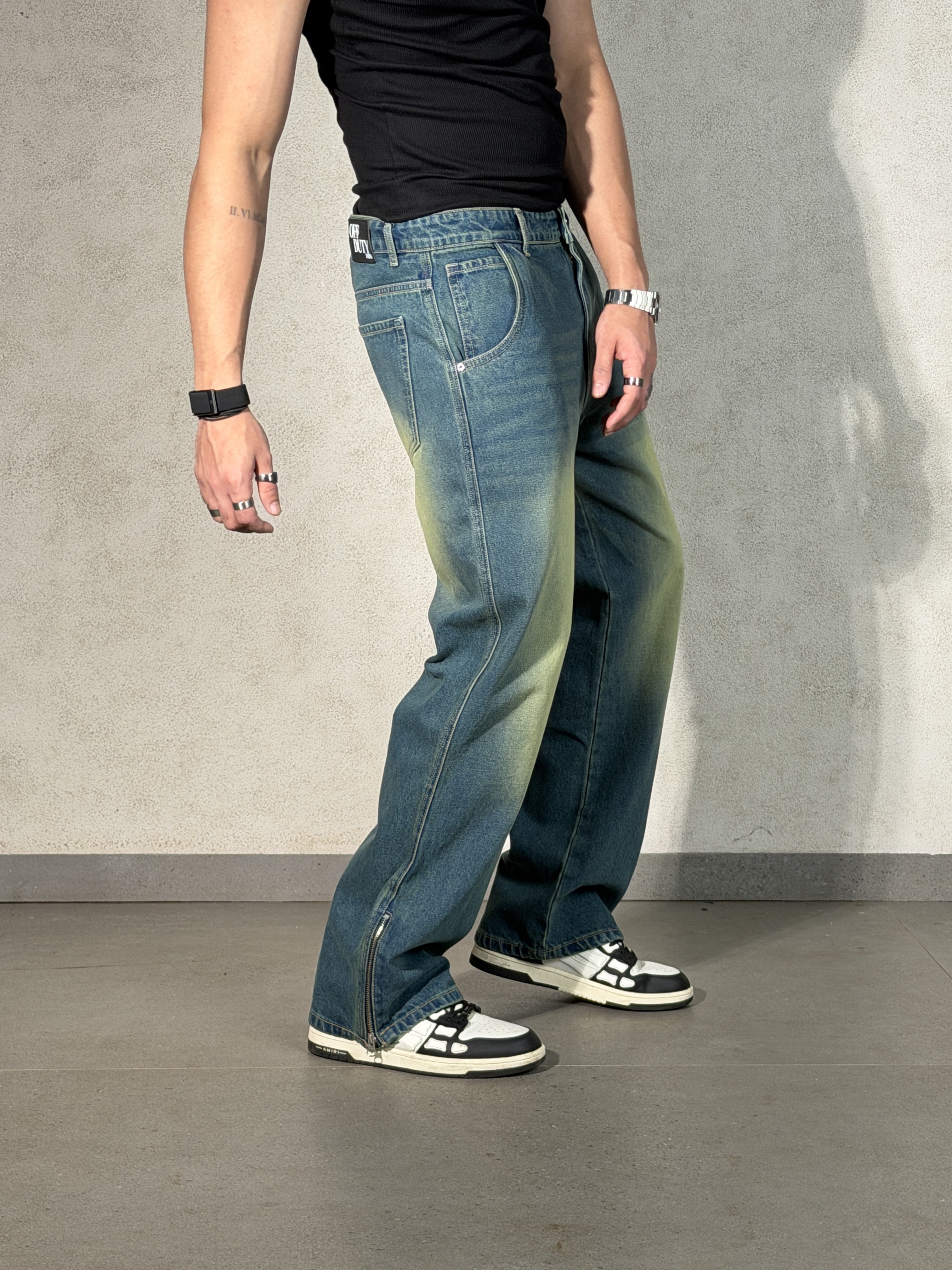 Vintage Yellowish Blue Loose Straight Fit Denim