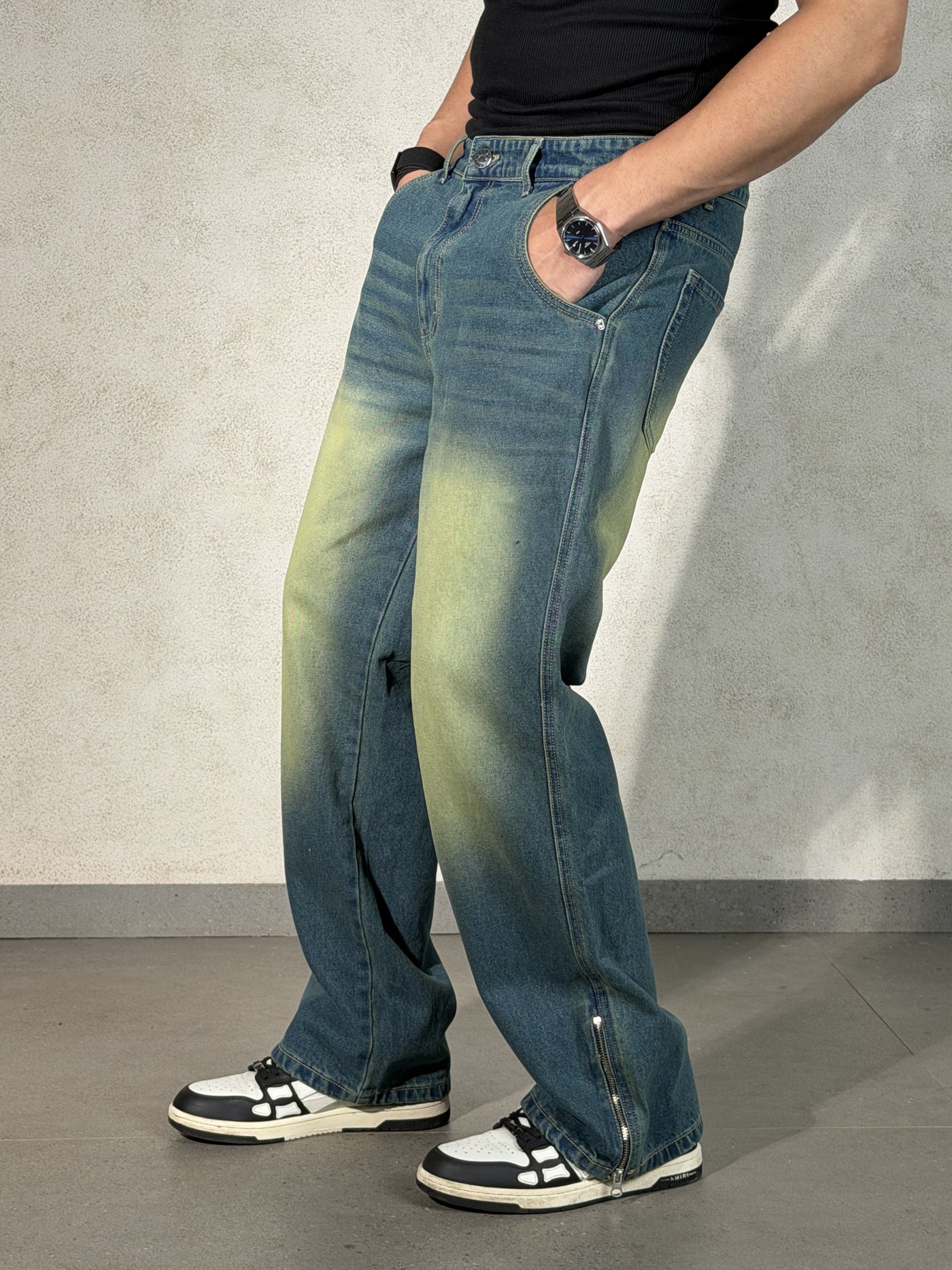 Vintage Yellowish Blue Loose Straight Fit Denim