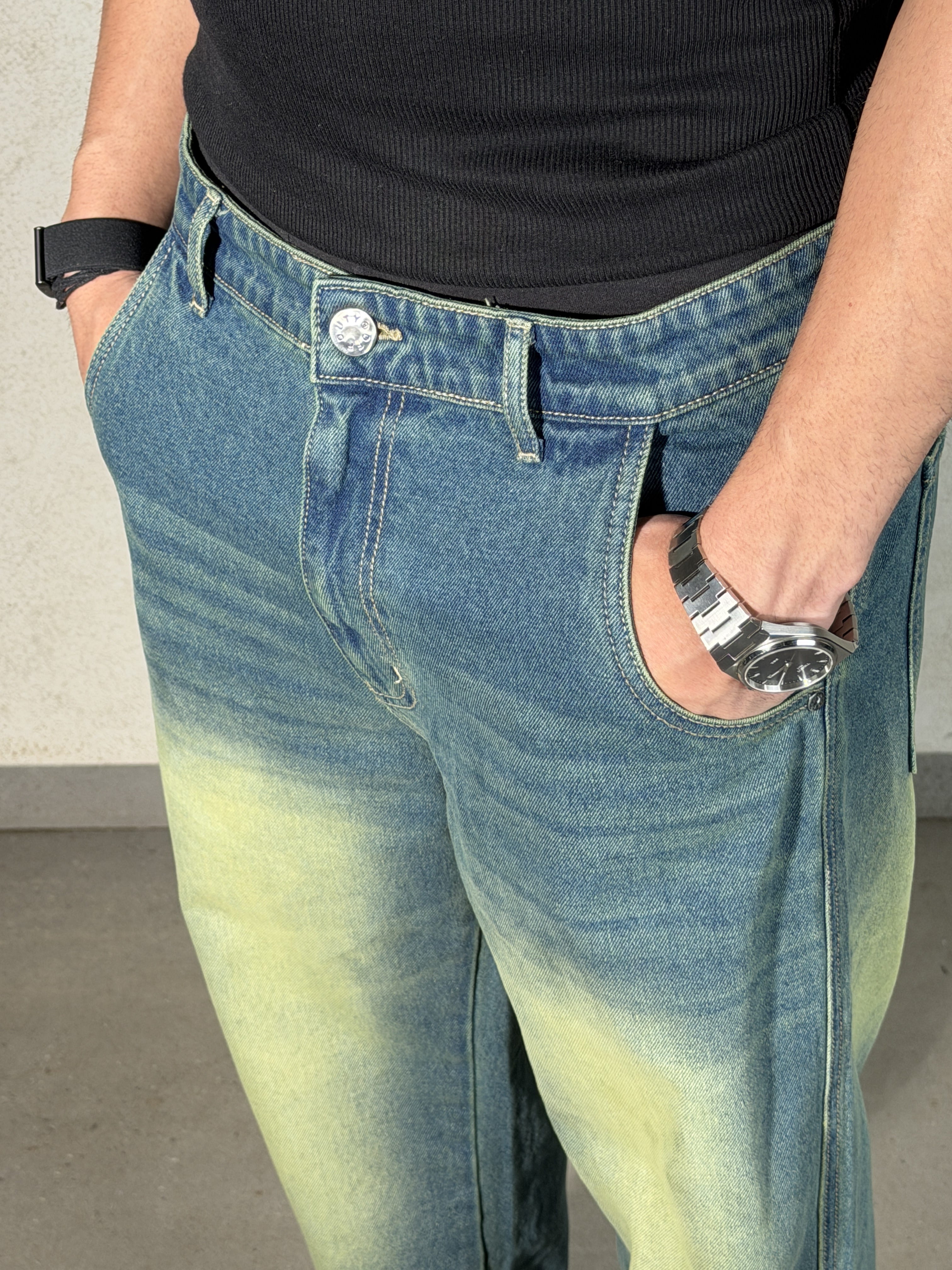 Vintage Yellowish Blue Loose Straight Fit Denim
