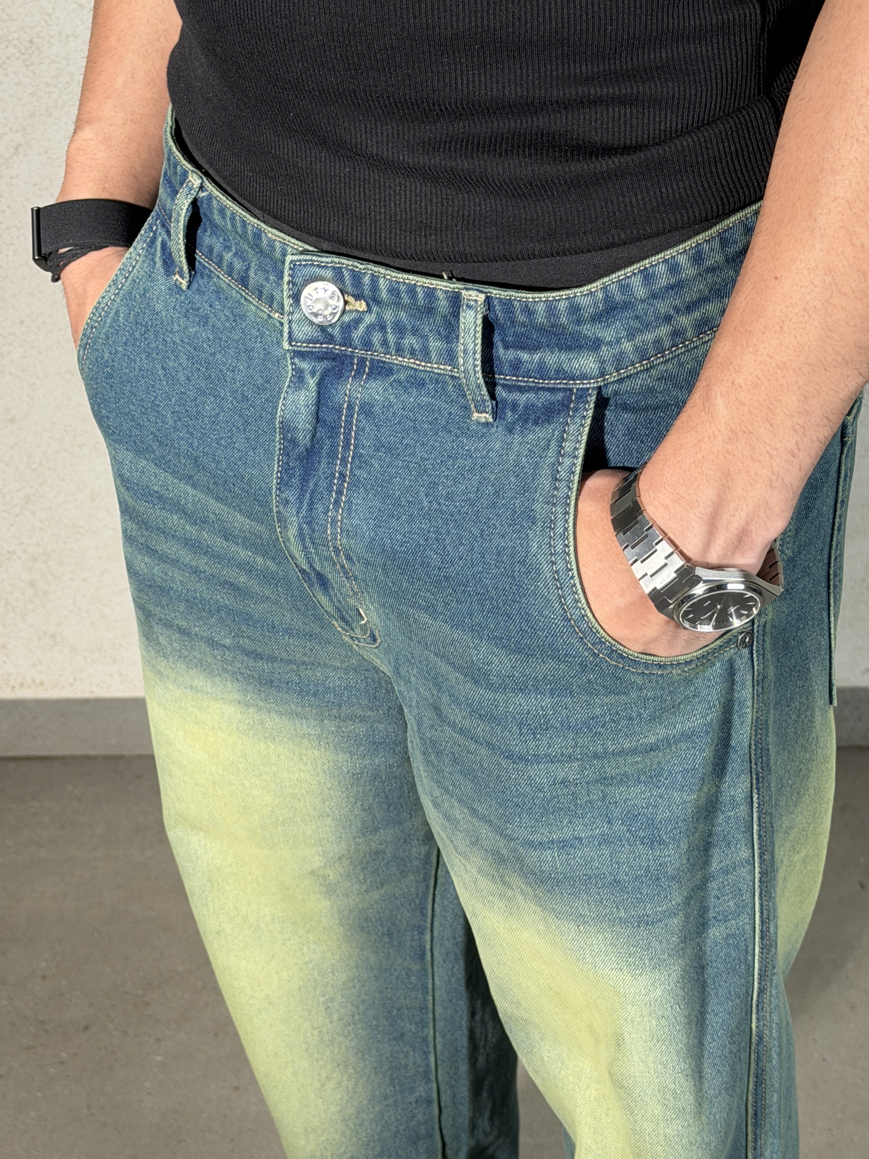 Vintage Yellowish Blue Loose Straight Fit Denim