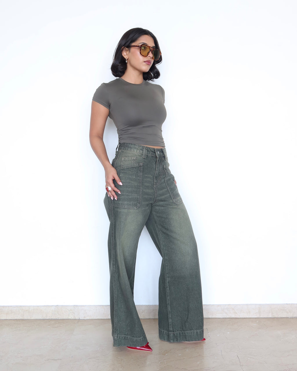 Olive Edit Baggy Wide Leg Jeans