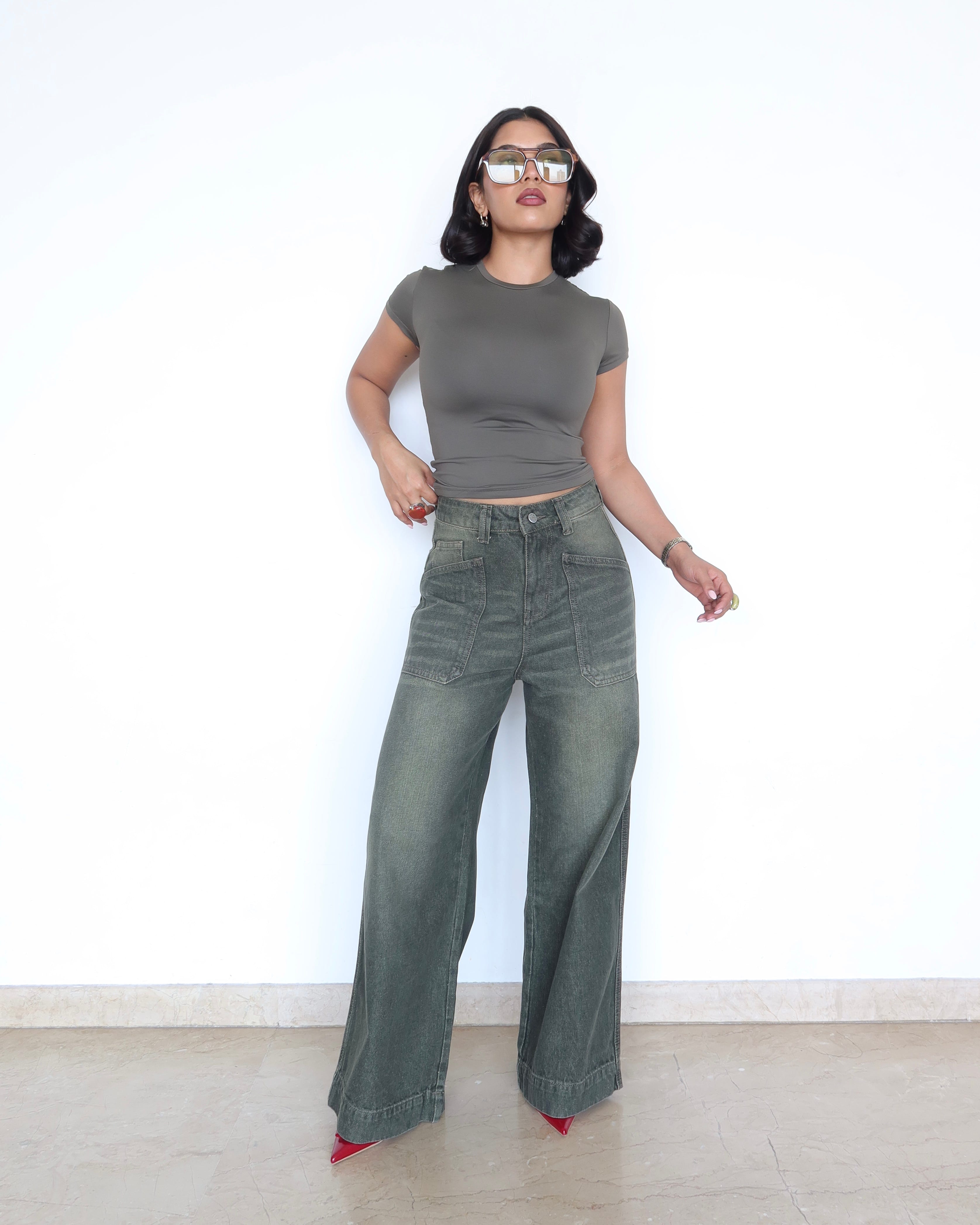 Olive Edit Baggy Wide Leg Jeans