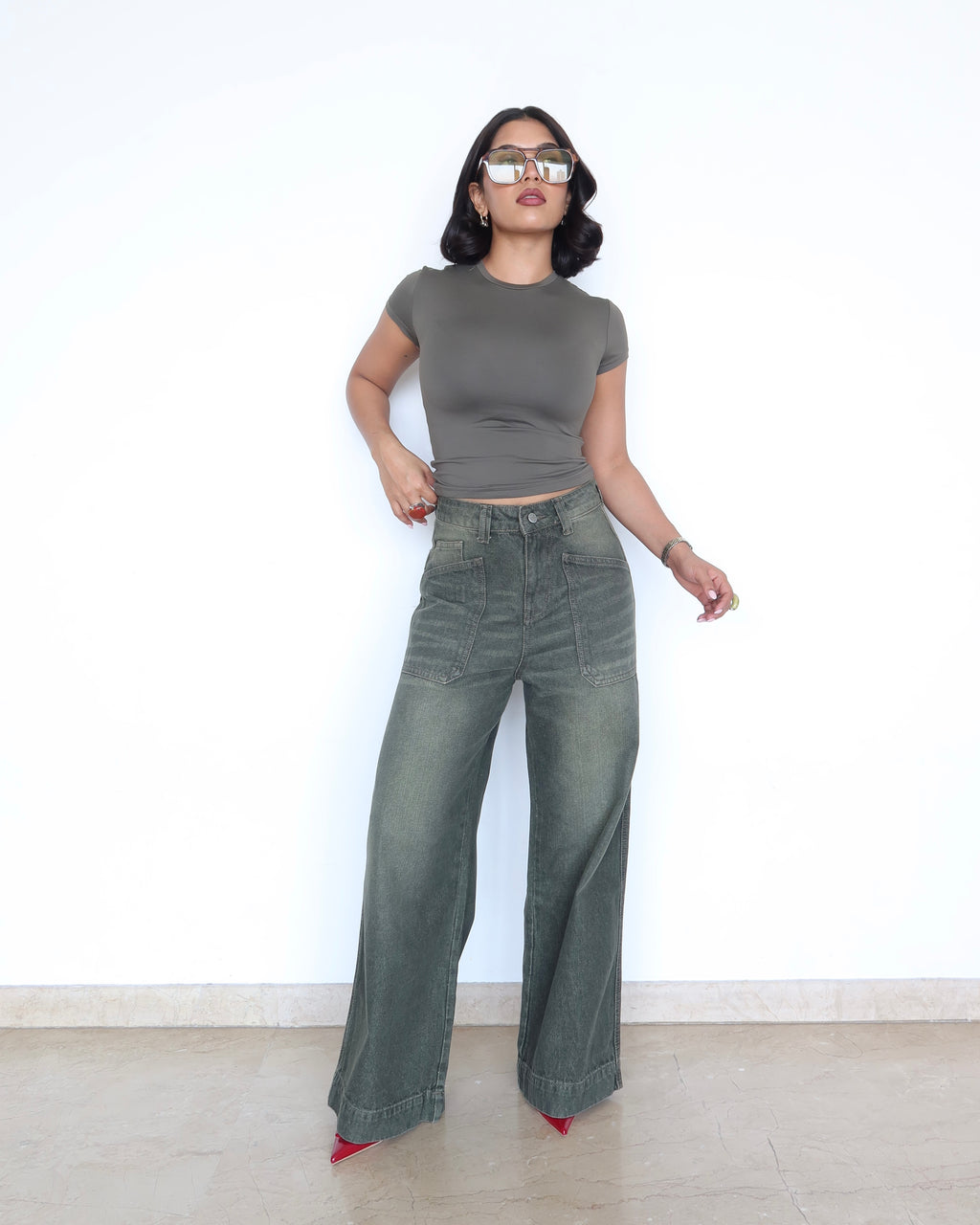 Olive Edit Baggy Wide Leg Jeans