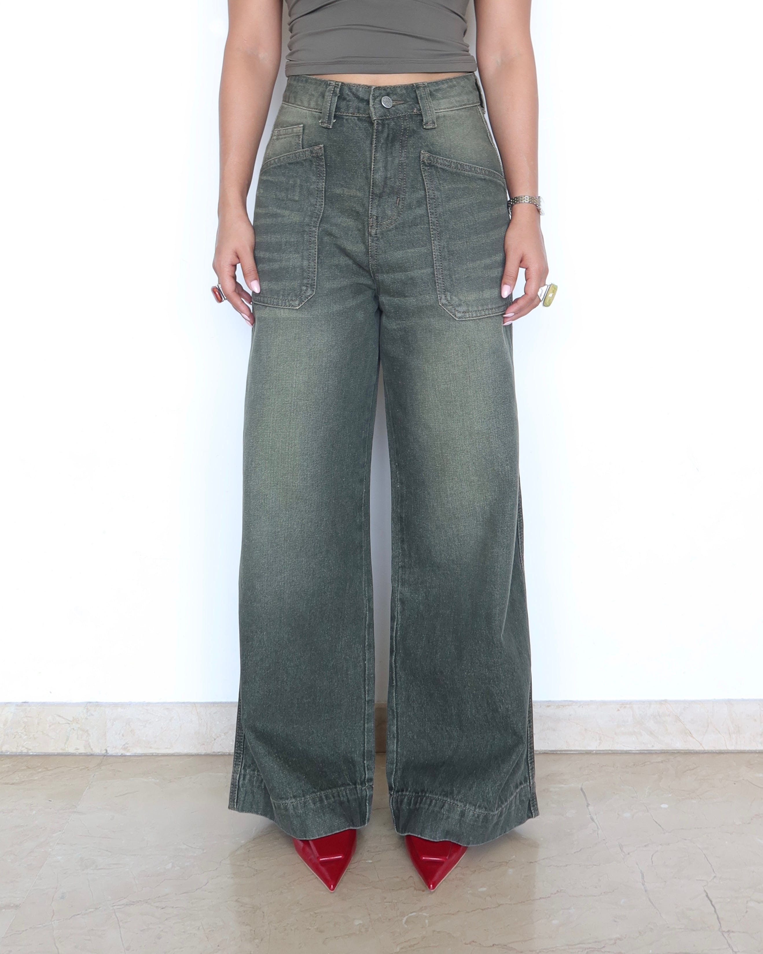 Olive Edit Baggy Wide Leg Jeans