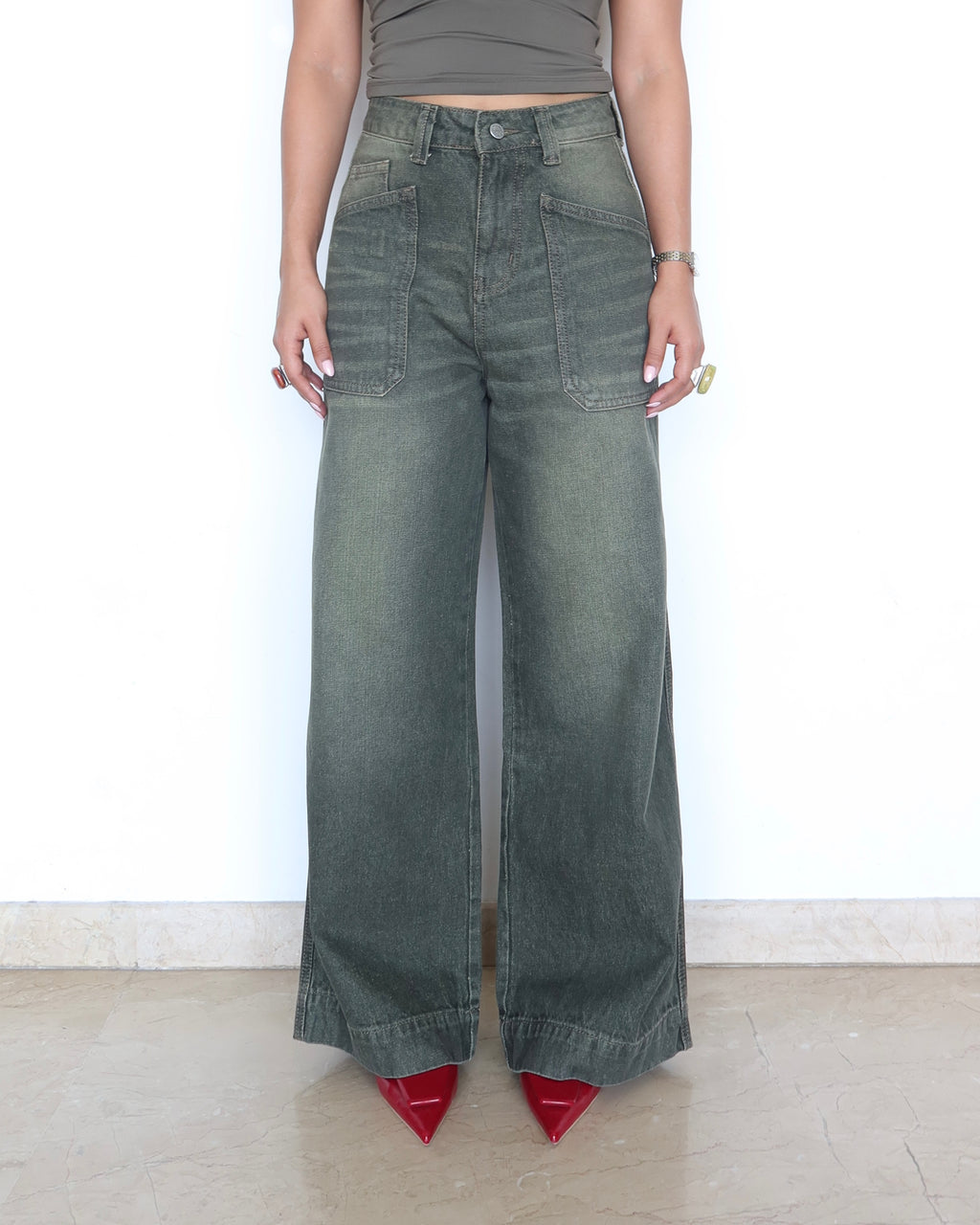 Olive Edit Baggy Wide Leg Jeans