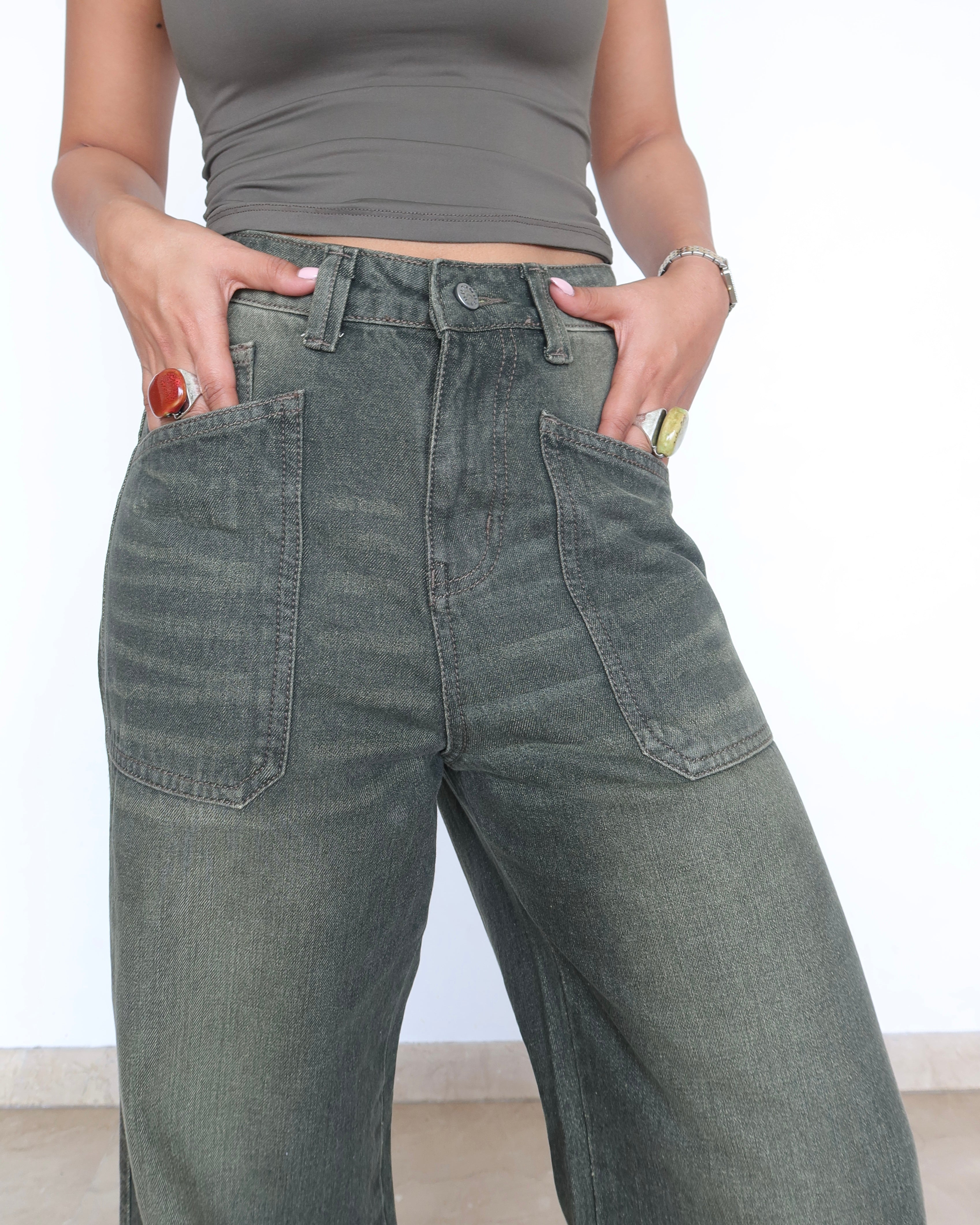 Olive Edit Baggy Wide Leg Jeans