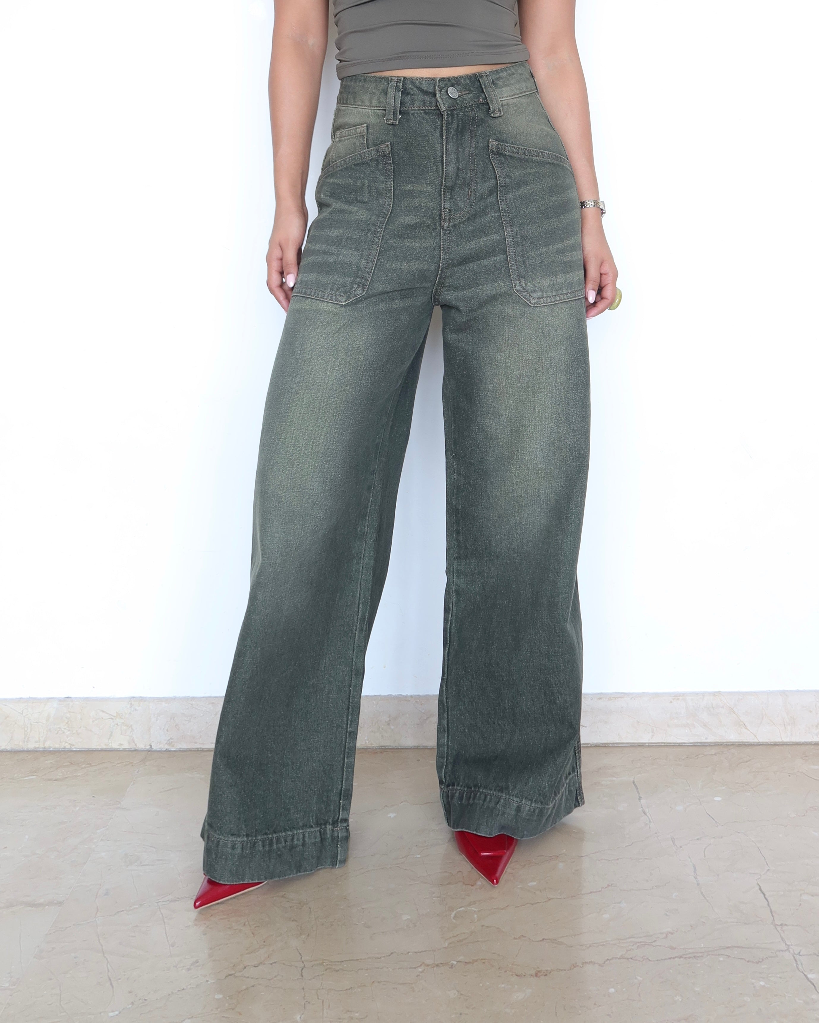 Olive Edit Baggy Wide Leg Jeans