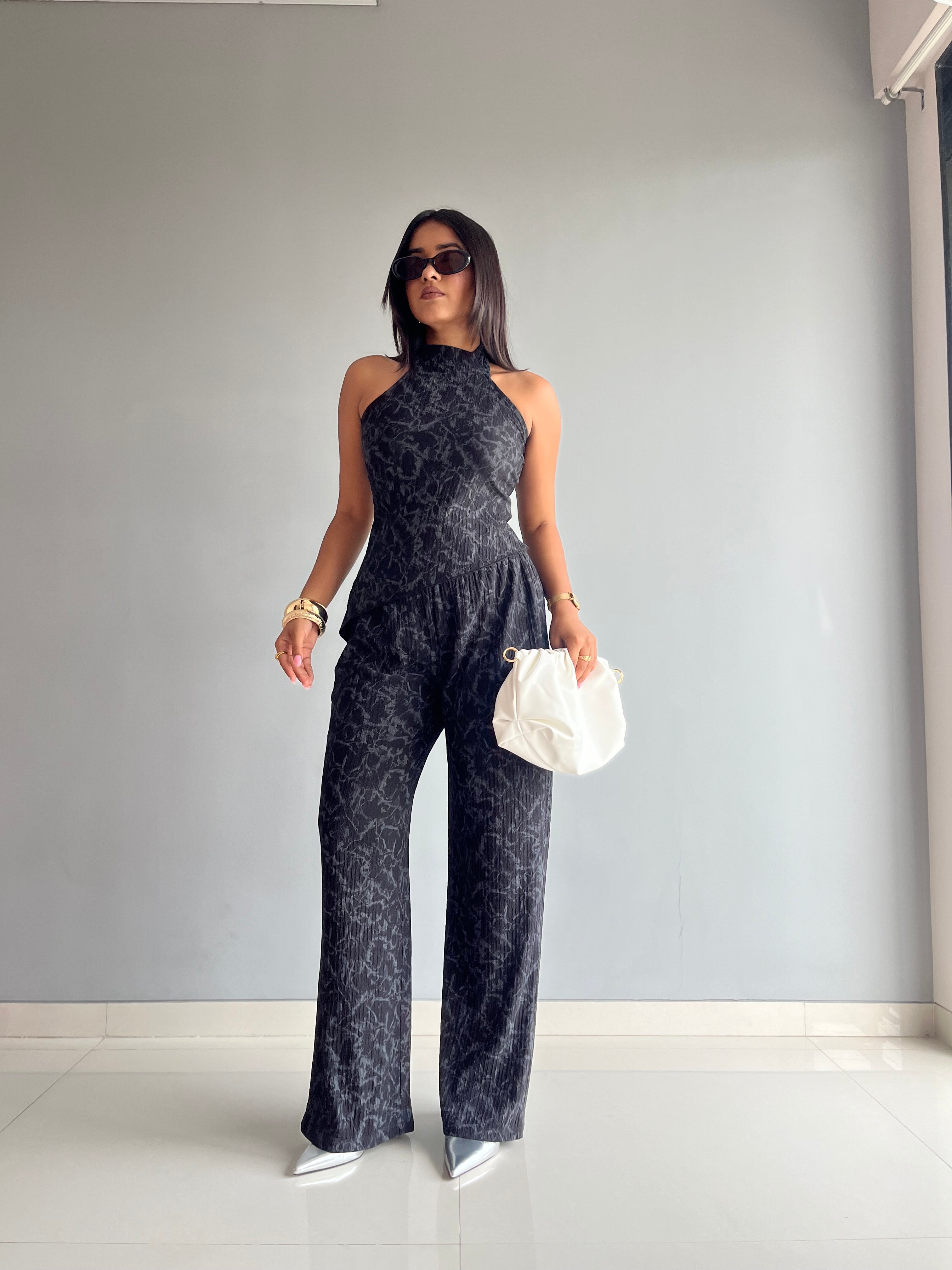 Textured Halter Neck Backless Co-ord Set