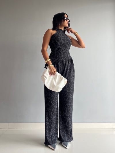 Textured Halter Neck Backless Co-ord Set