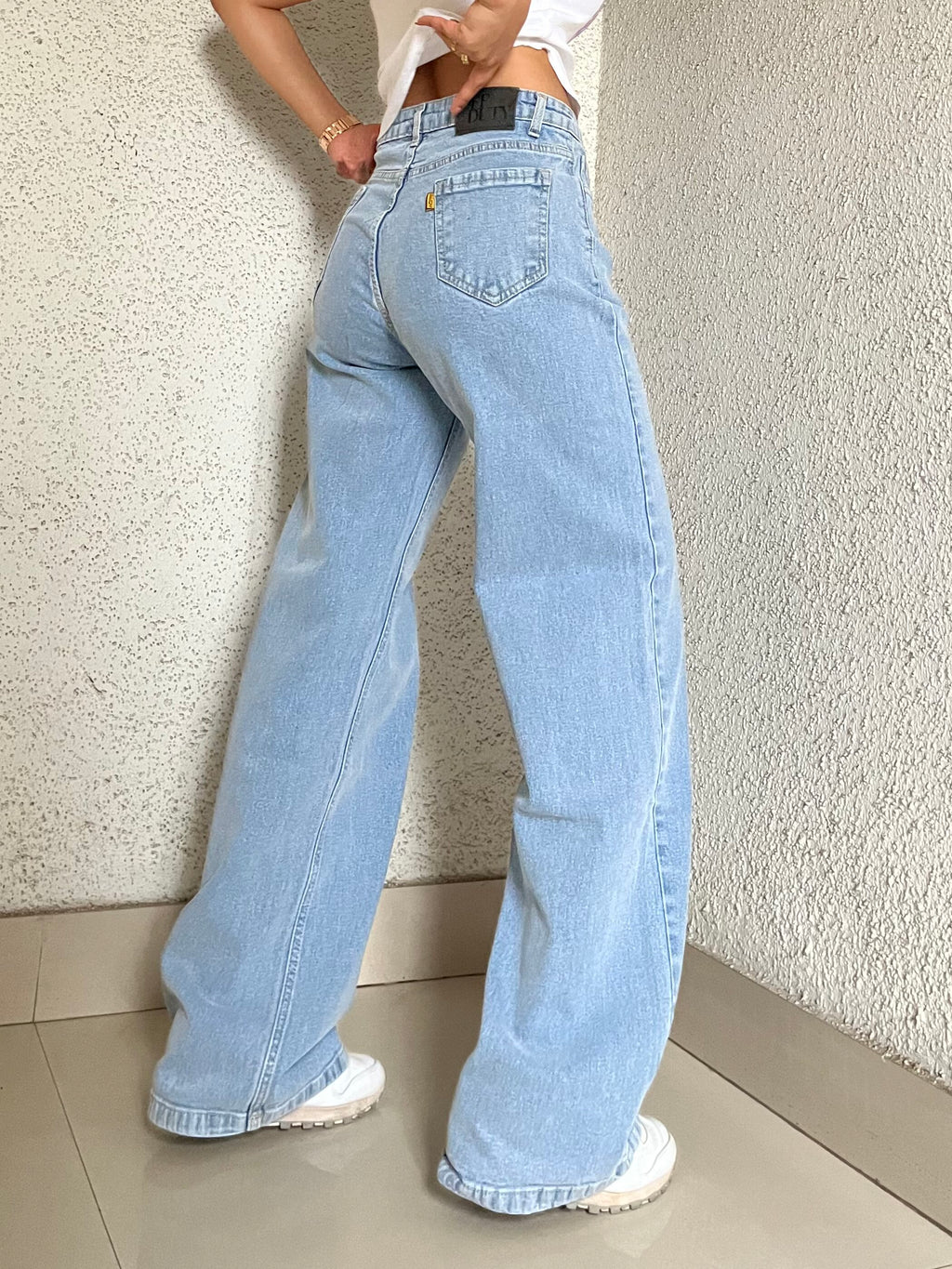 Frozen Blue Wide Leg High Rise Jeans