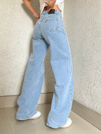 Frozen Blue Wide Leg High Rise Jeans