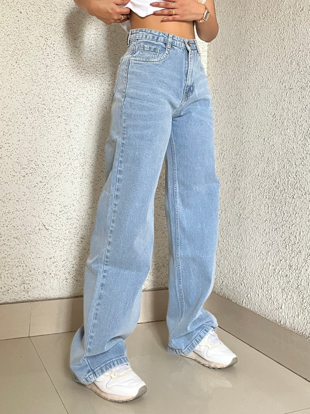 Frozen Blue Wide Leg High Rise Jeans