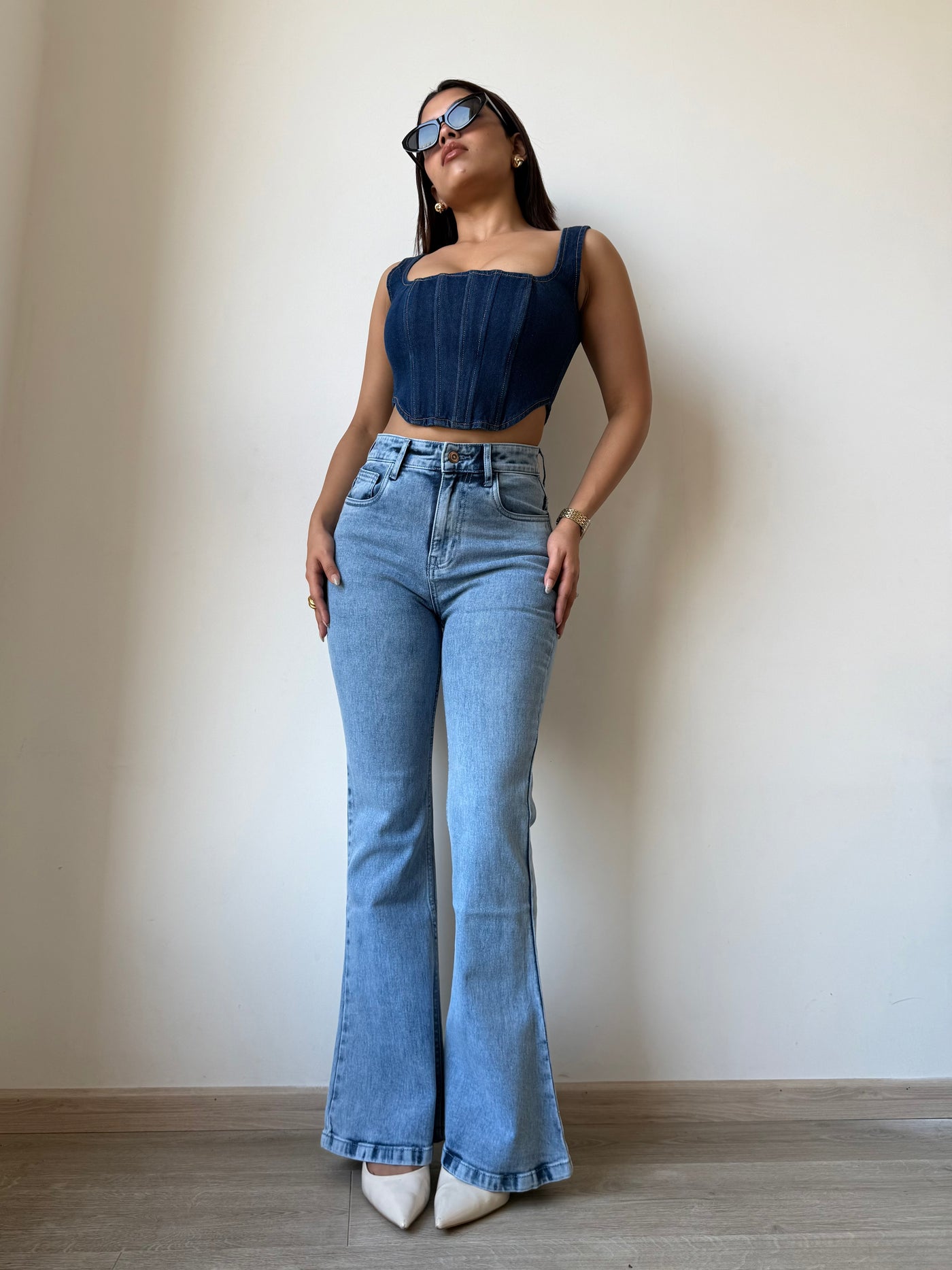 Blue Vintage Wash Stretch Bootcut Jeans