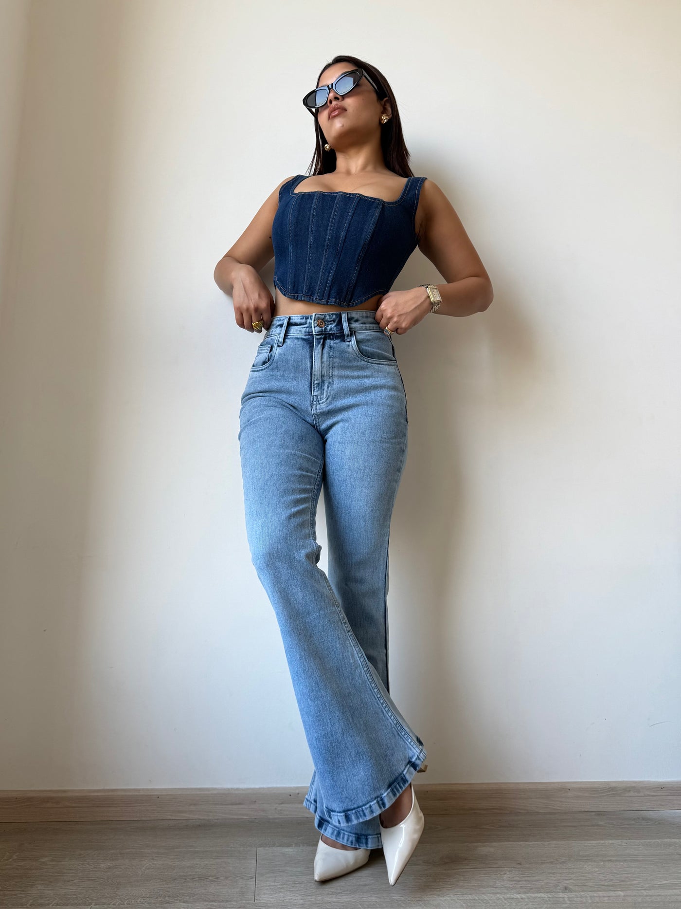 Blue Vintage Wash Stretch Bootcut Jeans