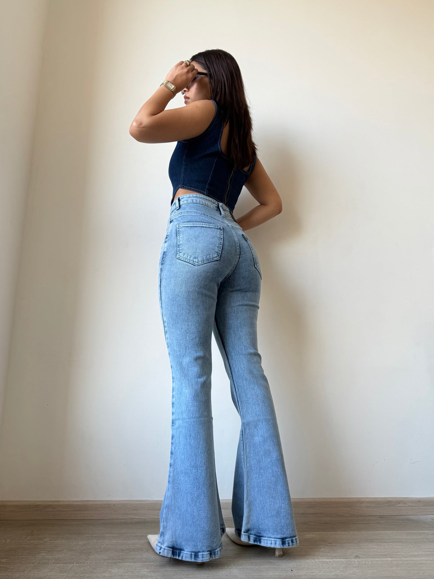 Blue Vintage Wash Stretch Bootcut Jeans