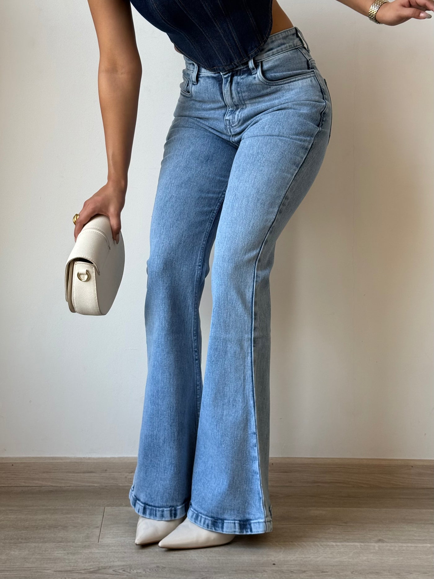 Blue Vintage Wash Stretch Bootcut Jeans