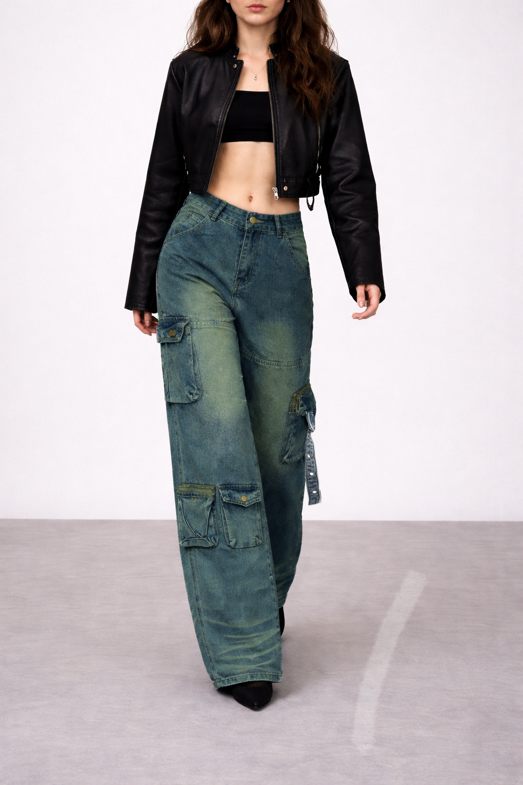 Navy Solar Wide Leg Cargo Jeans