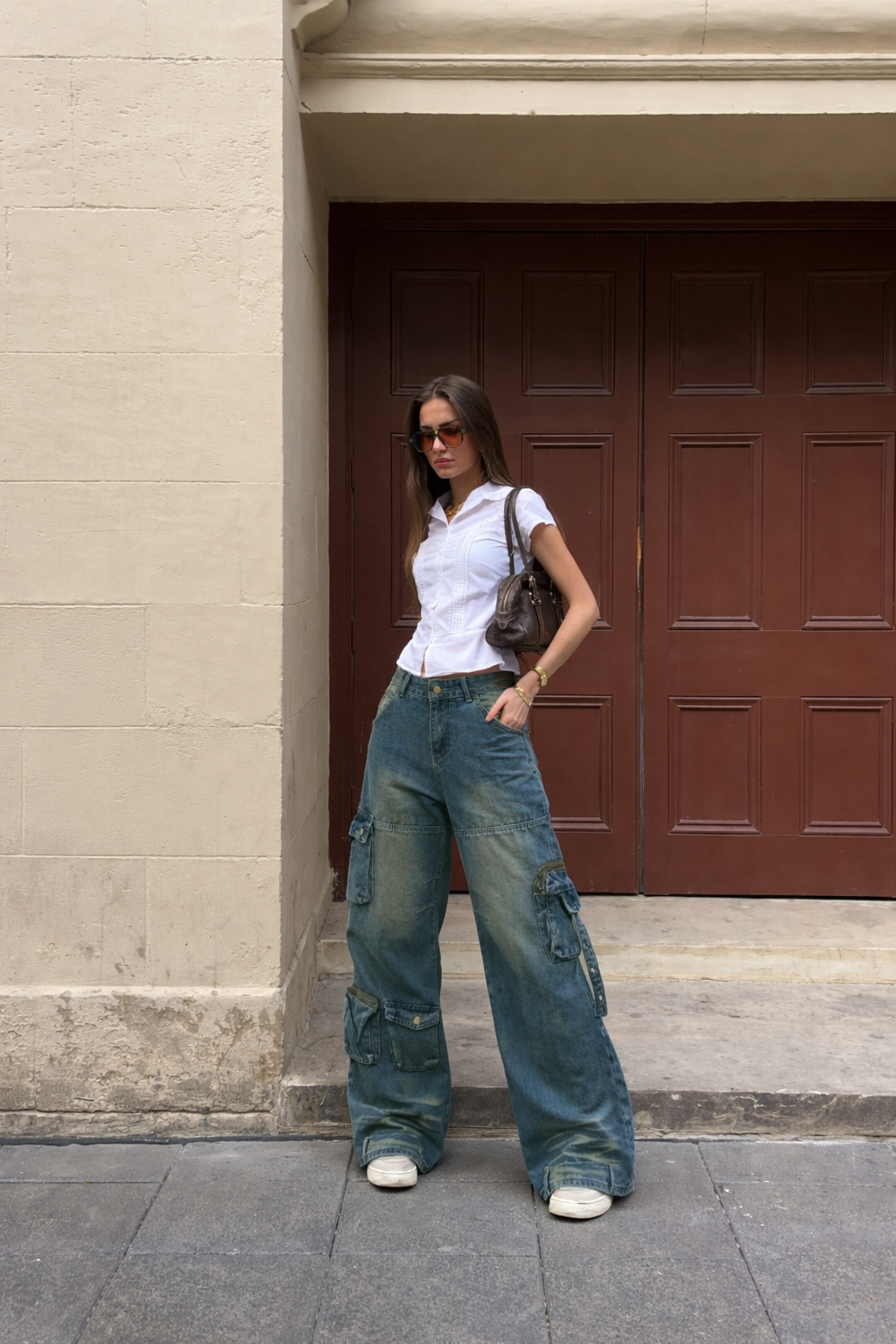 Navy Solar Wide Leg Cargo Jeans