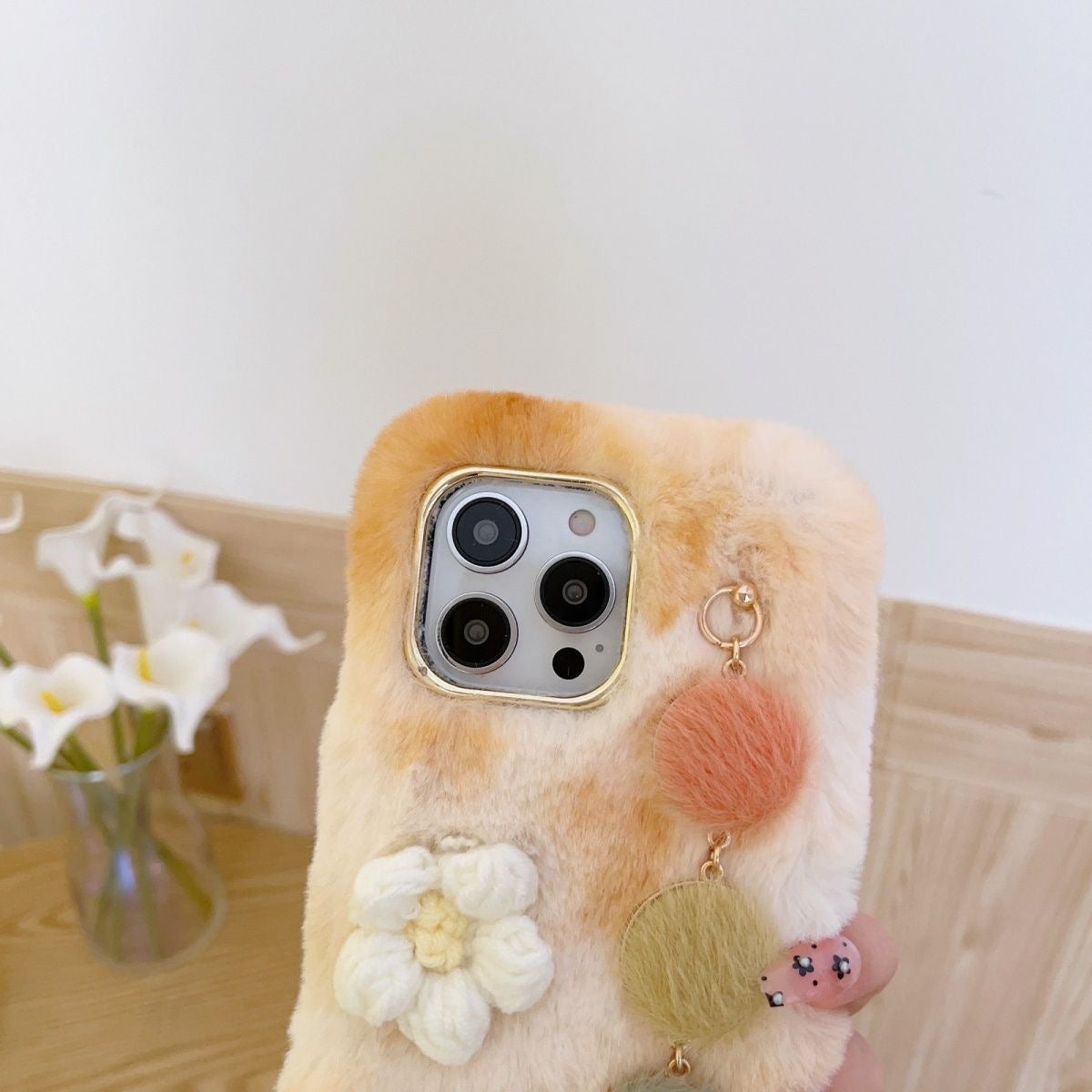 Korean Cute Knit Flower with Bracelet Iphone Cover