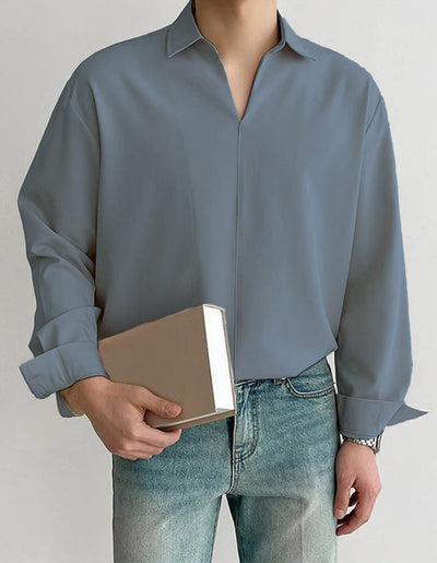 Daily Loose Solid Color Long Sleeved Shirt