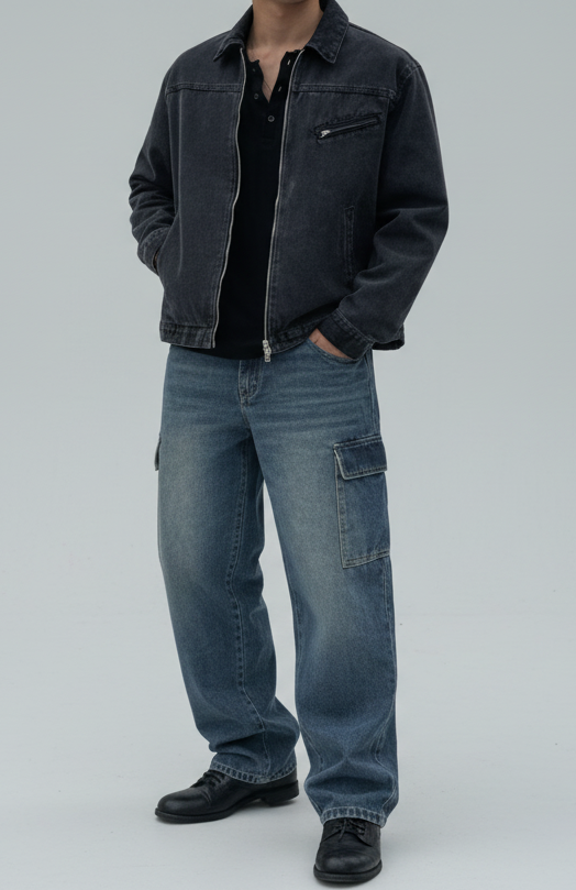 Basic Blue Core Baggy Cargo Jeans