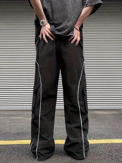 White Streak Baggy Parachute Pants