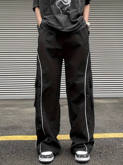 White Streak Baggy Parachute Pants