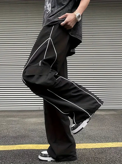 White Streak Baggy Parachute Pants