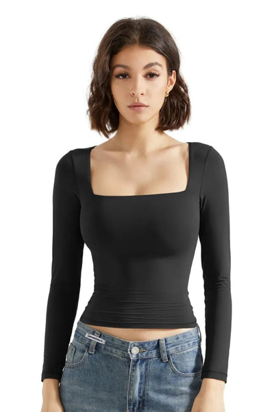 Square Neck Long Sleeve Top
