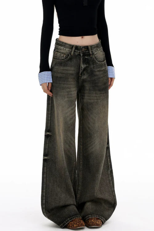 Burnt Frequency Wash Baggy Jeans