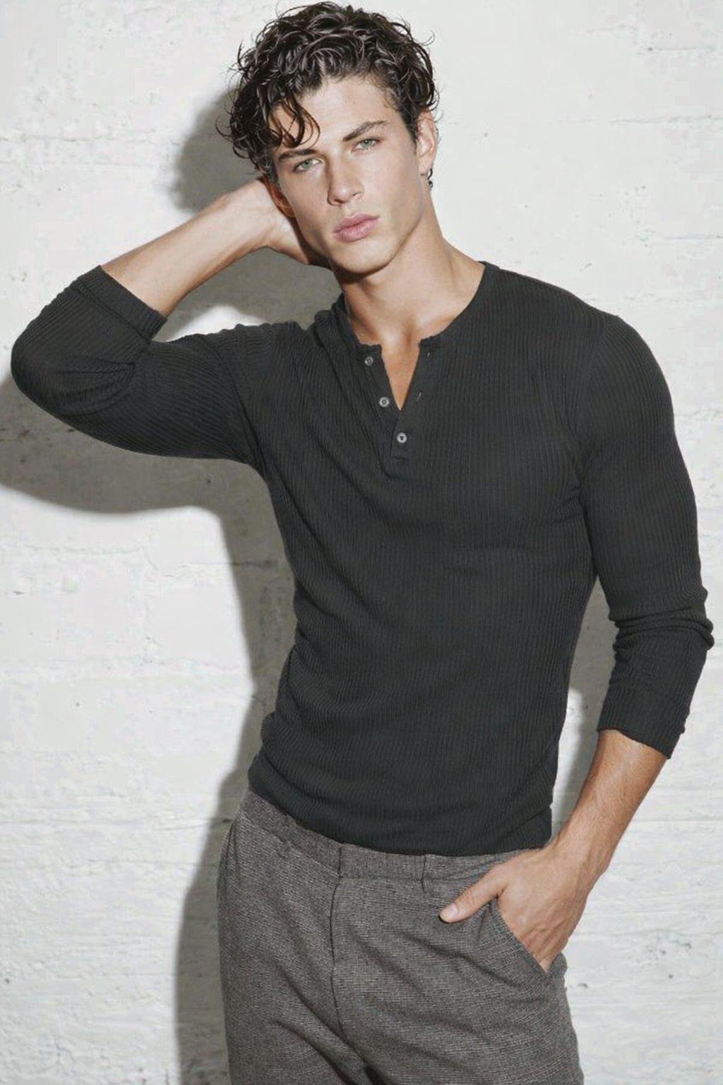 Fine Rib Henley Full Sleeve Tee