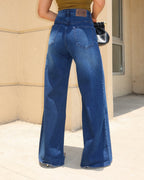 Twilight Blue Raw Hem Wide Leg Jeans