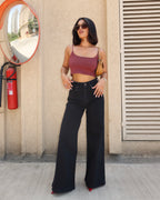 Onyx Black Stone Wash Wide Leg High Rise Jeans