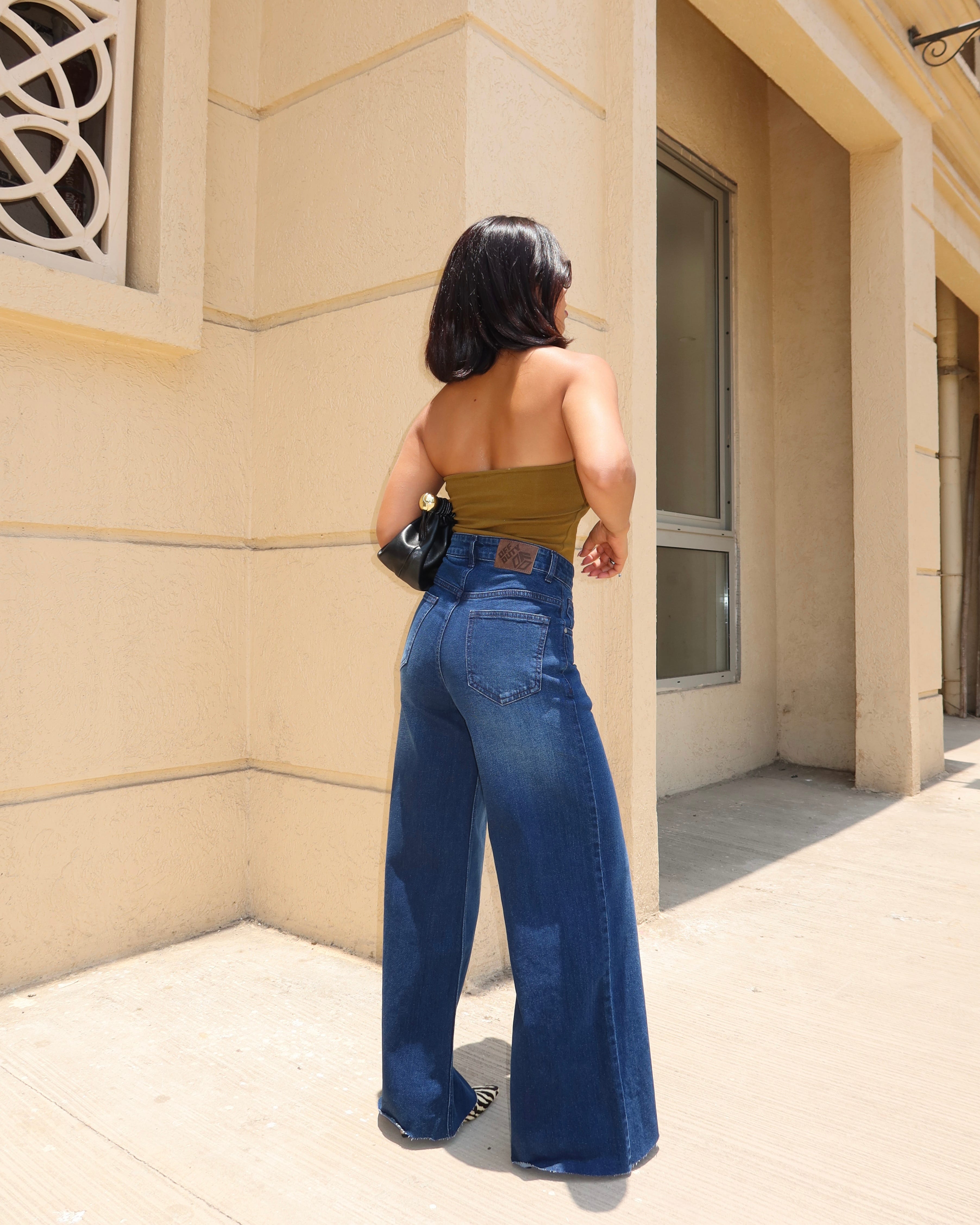 Twilight Blue Raw Hem Wide Leg Jeans