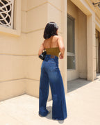 Twilight Blue Raw Hem Wide Leg Jeans