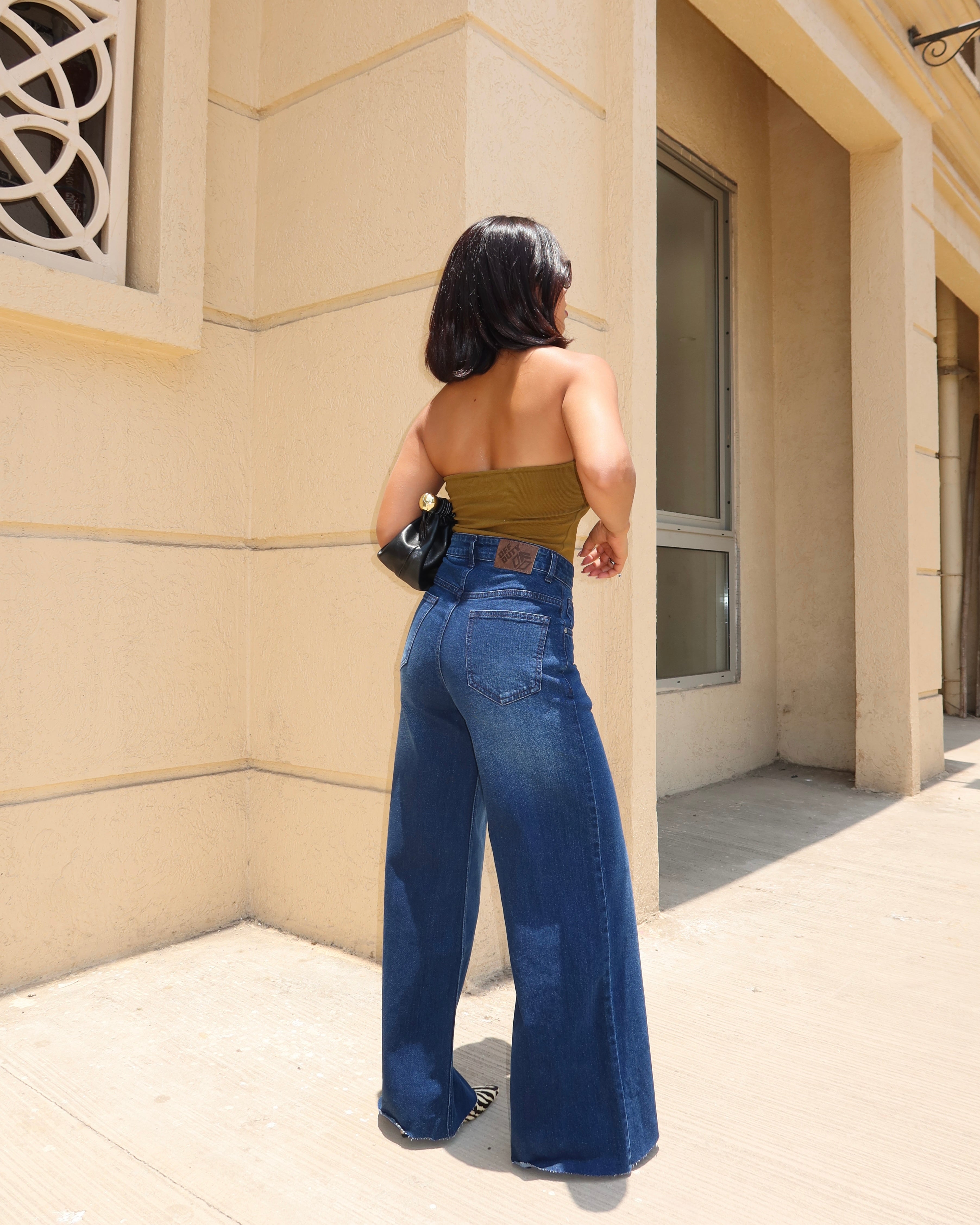 Twilight Blue Raw Hem Wide Leg Jeans