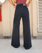 Onyx Black Stone Wash Wide Leg High Rise Jeans