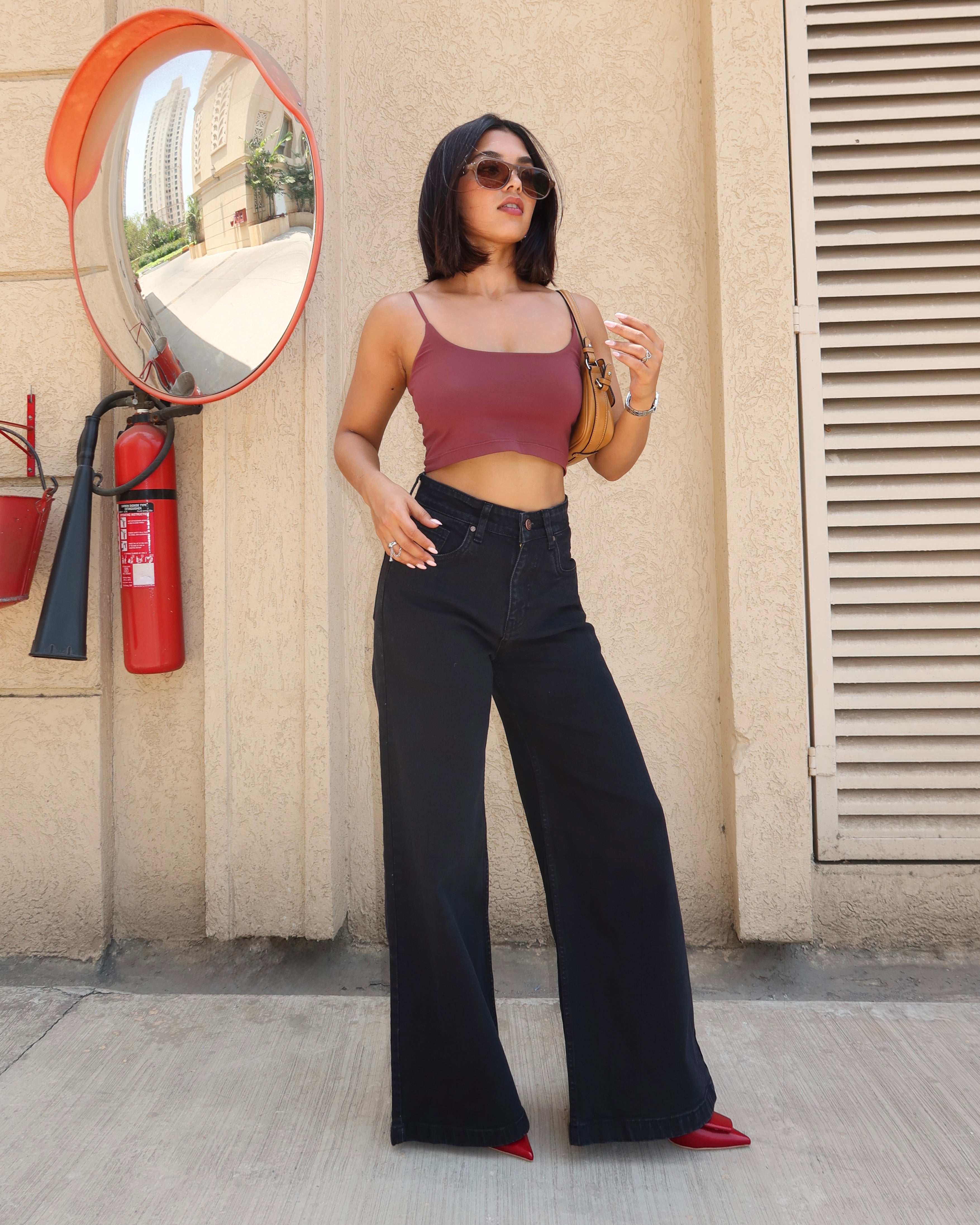 Onyx Black Stone Wash Wide Leg High Rise Jeans