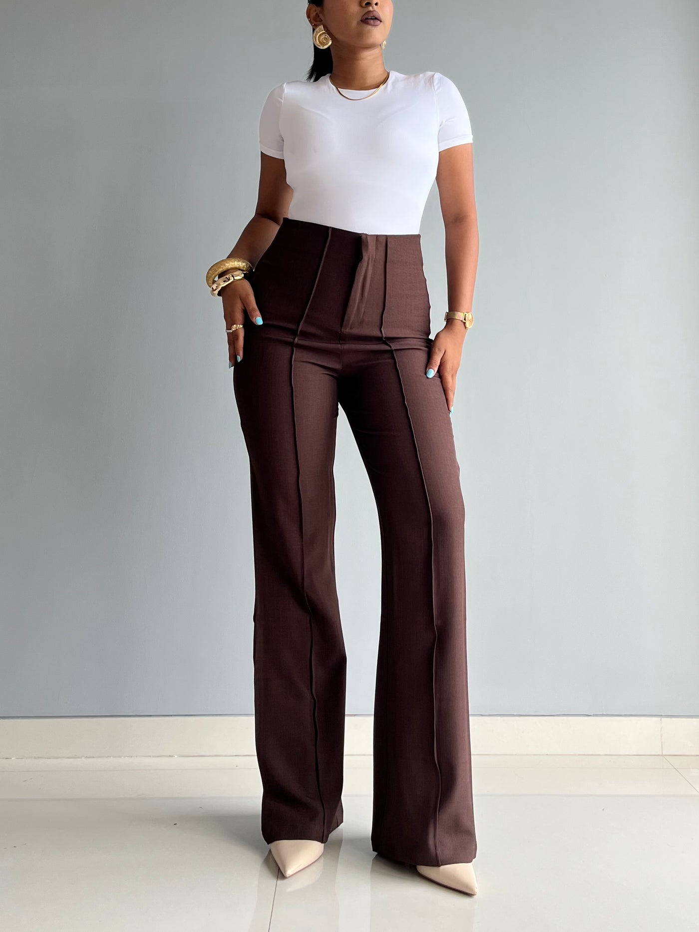 Polished Linen Flared Tailored Pants