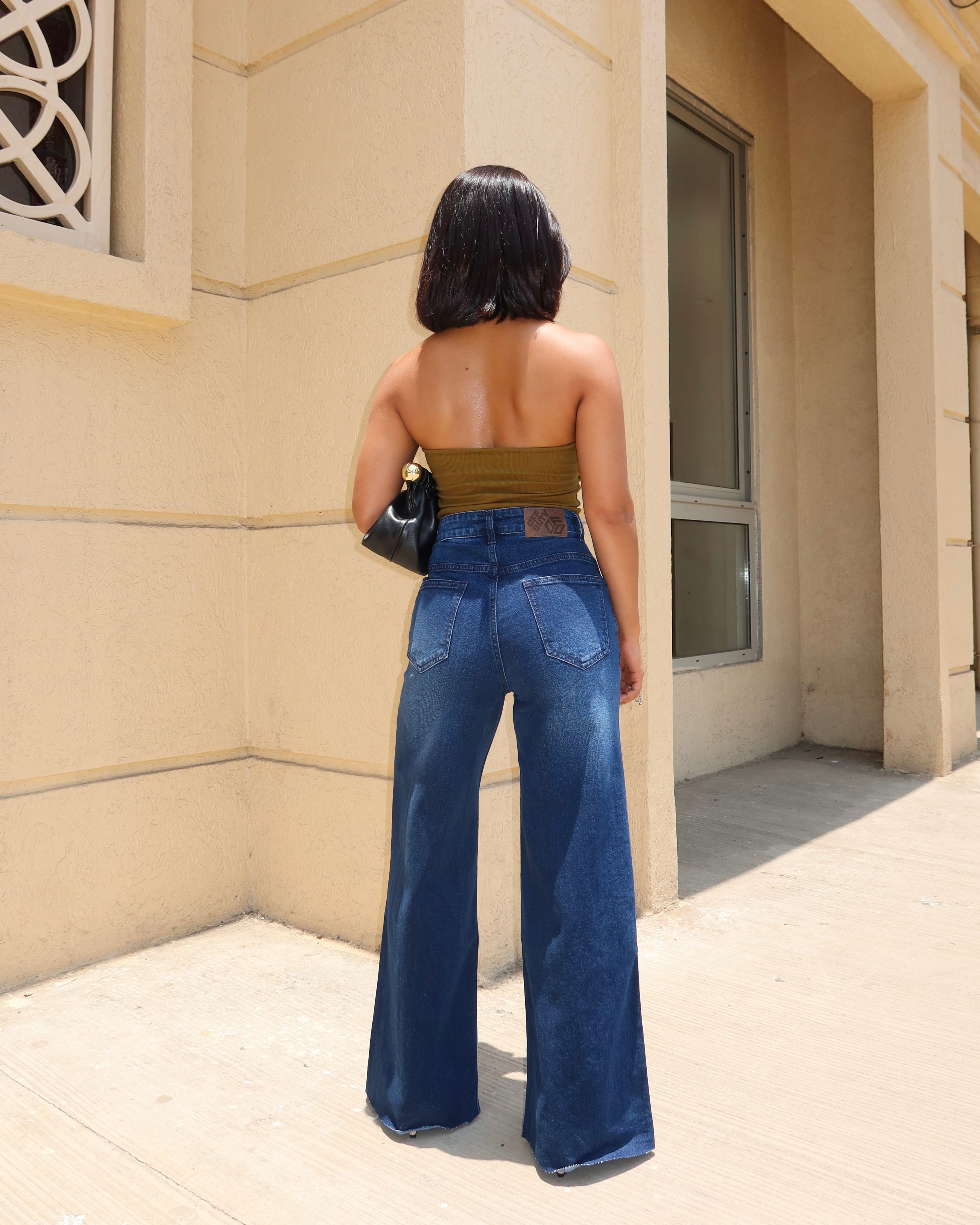 Twilight Blue Raw Hem Wide Leg Jeans