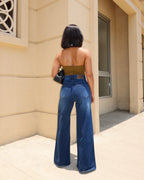 Twilight Blue Raw Hem Wide Leg Jeans