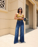 Twilight Blue Raw Hem Wide Leg Jeans