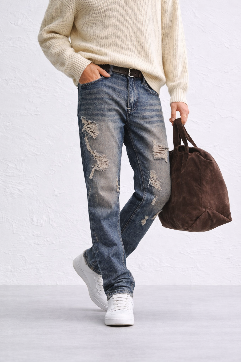 Damage Blue Straight Fit Jeans